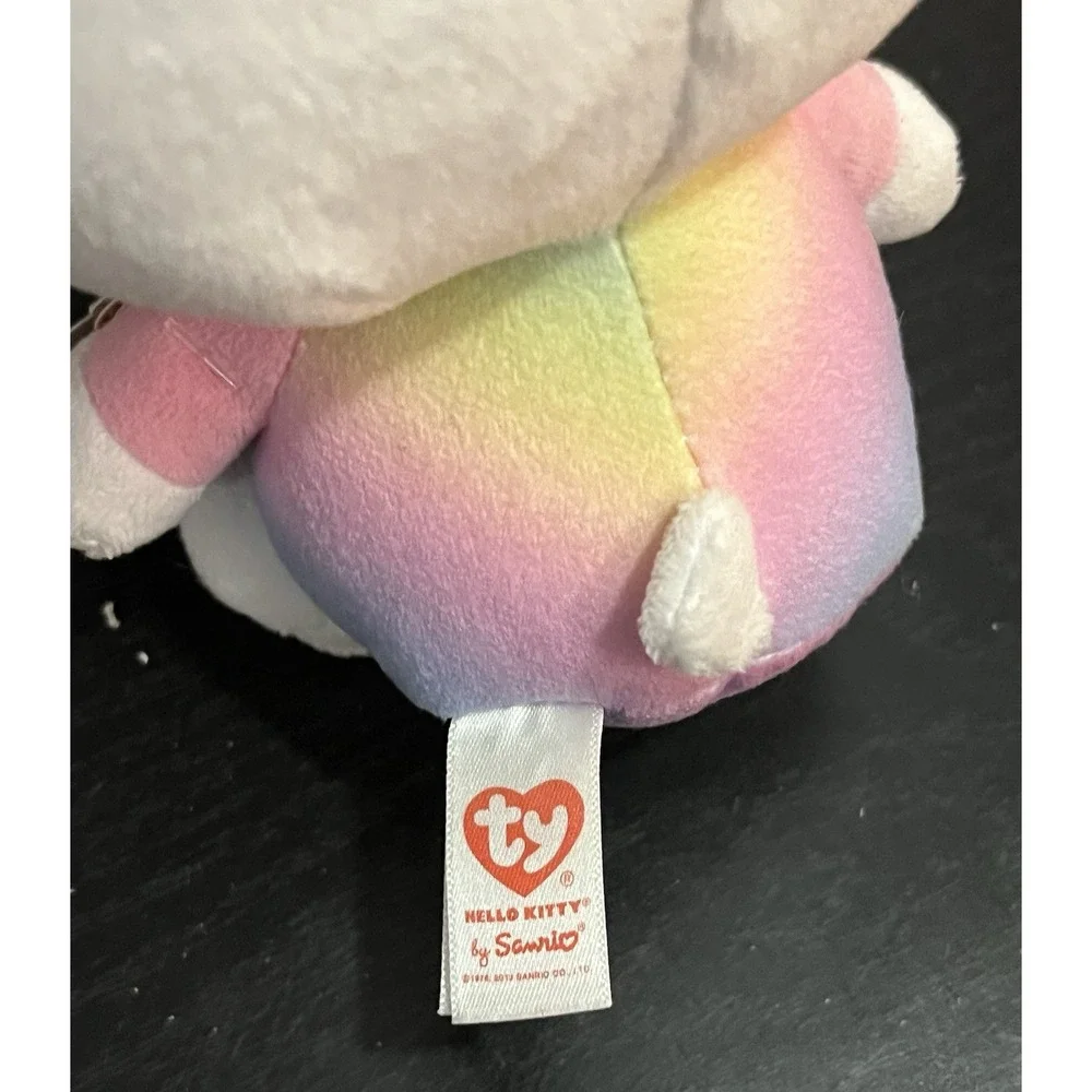 TY Sanrio Hello Kitty Beanie Baby Rainbow Bunny Ears Plush Stuffed Animal w/ Tag